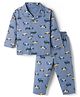 Zero Knit Full Sleeves Shirt & Pyjama Co-ord Night Suit With Car Print - Blue