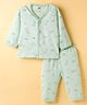 Zero Knit Full Sleeves T-Shirt & Pyjama Co-ord Night Suit With Elephant Print - Mint