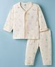 Zero Knit Full Sleeves T-Shirt & Pyjama Co-ord Night Suit With Elephant Print - Off White