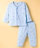 Zero Knit Full Sleeves T-Shirt & Pyjama Co-ord Night Suit With Elephant Print - Light Blue