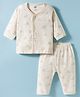 Zero Knit Full Sleeves T-Shirt & Pyjama Co-ord Night Suit With Dog Print - Cream
