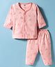 Zero Knit Full Sleeves T-Shirt & Pyjama Co-ord Night Suit With Dog Print - Peach