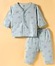 Zero Knit Full Sleeves T-Shirt & Pyjama Co-ord Night Suit With Dog Print - Light Blue