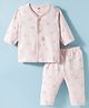 Zero Knit Full Sleeves T-Shirt & Pyjama Co-ord Night Suit With Dog Print - Light Pink
