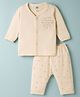 Zero Knit Full Sleeves Night Suit With Text Print - Beige