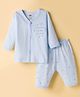 Zero Knit Full Sleeves Night Suit With Text Print - Light Blue