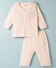 Zero Knit Full Sleeves Night Suit With Text Print - Peach