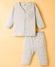 Zero Knit Full Sleeves Night Suit With Text Print - Silver
