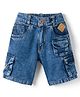 Little Kangaroos Knee Length Solid Color Denim Shorts - Navy Blue