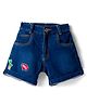 Little Kangaroos Knee Length Denim Shorts with Cool Embroidery - Navy Blue