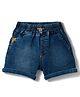 Little Kangaroos Knee Length Solid Color Denim Shorts - Navy Blue