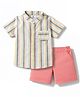 Child World Textile Woven Half Sleeves Striped Shirt & Shorts Set - Pink