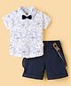 Child World Textile Woven Half Sleeves Animal Printed Shirt & Shorts Set With Bow & Suspender - Navy Blue