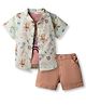 Child World Textile Woven Half Sleeves Shirt & Shorts Set with Teddy Print & T-Shirt - Pink