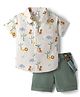 Child World Textile Woven Half Sleeves Animal Printed Shirt & Shorts Set with Bow & Suspender - Green