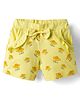 Tango Looper Knit Above Knee Length Shorts With Floral Print & Bow Applique - Yellow