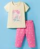 Tango Single Jersey Knit Half Sleeves T-Shirt & Lounge Pant Set With Sea Animals Print - Yellow