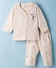 Zero Knitted Full Sleeves T-Shirt & Pajama Night Suit With Space Theme Print - Beige