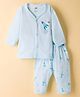 Zero Knitted Full Sleeves T-Shirt & Pajama Night Suit With Space Theme Print -  Blue
