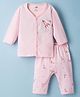 Zero Knitted Full Sleeves T-Shirt & Pajama Night Suit With Space Theme Print - Pink
