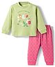 Zero Knitted Full Sleeves Fairy Printed T-Shirt & Joggers Pant Set - Light Green & Pink