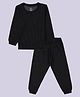 Kiddopanti Knit Full Sleeves Pin Striped Coordinating Thermal Set - Black