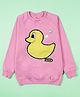 Kiddopanti Fleece Knit Full Sleeves Studs Embellished Fur Rubber Duck Patch Detailed Light Winter Sweatshirt - Pink