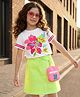 OLLINGTON ST. Cotton Knit Half Sleeves Floral Printed Top & Skirt Set - White & Lime
