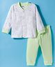Zero Knitted Full Sleeves Front Open Animal Printed T-Shirt & Solid Jogger Pant Set -Light Green