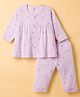 Zero Knitted Full Sleeves Butterfly Printed Top & Lounge Pant Set - Lilac