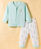 Zero Knitted Full Sleeves Teddy Bear Printed T-Shirt & Jogger Pant Set - Aqua Blue & White