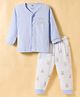 Zero Knitted Full Sleeves Teddy Bear Printed T-Shirt & Jogger Pant Set - Light Sky & White
