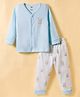 Zero Knitted Full Sleeves Teddy Bear Printed T-Shirt & Jogger Pant Set - Blue & White