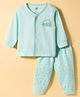 Zero Knitted Full Sleeves Animal Printed T-Shirt & Joggers Pant Set - Aqua Blue