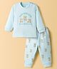 Zero Knitted Full Sleeves Teddy Bear Printed T-Shirt & Joggers Pant Set -Sea Green