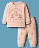 Zero Knitted Full Sleeves Teddy Bear Printed T-Shirt & Joggers Pant Set - Light Peach