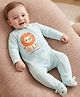 Babyoye 100% Cotton Knit Full Sleeves Footed Sleep Suit With Lion Print - Light Blue