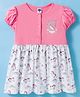 Teddy Sinker Knit Half Sleeves Frock With Unicorn & Cloud Print - Pink