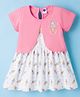 Teddy Sinker Knit Half Sleeves Frock With Ice Cream Print - Pink