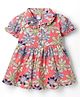 Teddy Textile Knit Half Sleeves Frock With Floral Print - Light Red
