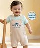 Babyoye 100% Cotton Knit Half Sleeves T-Shirt & Dungaree Style Romper with Animal Patch - Light Blue & Beige