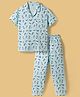 Teddy Sinker Knit Half Sleeves Shirt & Pyjama Co-ord Night Suit With Beach Theme Print - Light Blue