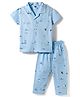 Teddy Sinker Knit Half Sleeves Shirt & Pyjama Co-ord Night Suit With Tree Print - Light Blue