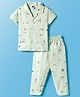 Teddy Sinker Knit Half Sleeves Shirt & Pyjama Co-ord Night Suit With Tree Print - Light Green