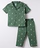 Teddy Sinker Knit Half Sleeves Front Open Nautical Theme Printed Shirt & Pyjama Night Suit - Green