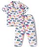 Teddy Sinker Knit Half Sleeves Shirt & Pyjama Co-ord Night Suit With Car Print - White