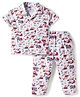 Teddy Sinker Knit Half Sleeves Shirt & Pyjama Co-ord Night Suit With Construction Vehicle Print - White