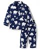 Teddy Sinker Knit Full Sleeves Shirt & Pyjama Co-ord Night Suit With Dino Print - Navy Blue