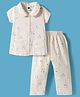 Teddy Sinker Knit Half Sleeves Top & Pyjama Co-ord Night Suit With Fruit Print - Cream