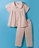 Teddy Sinker Knit Half Sleeves Top & Pajama Co-ords Night Suit With Floral Print - Peach